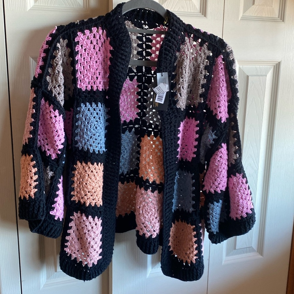 SAACHI NWT Vintage Inspired Boho Granny Square Knit Cardigan Sweater size O/S - Picture 5 of 17